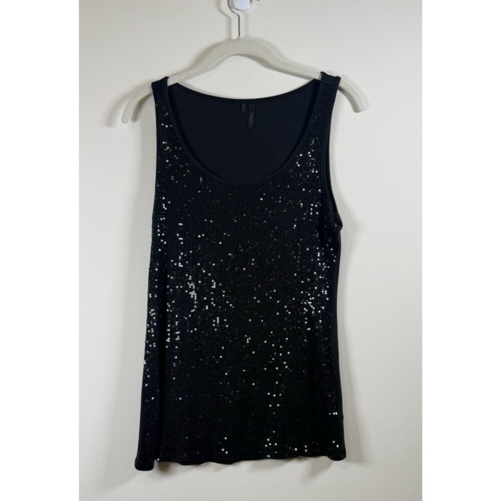 maurices Womens Black Sequin Scoop Neck Sleeveless Knit Tank Top - L